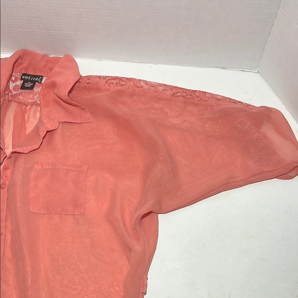 Wet Seal Pink 3/4 Sleeve Button Down layer Blouse - Picture 5 of 10